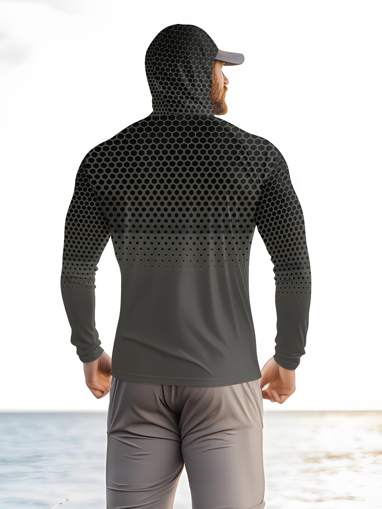 Grey Gradient Honeycomb Men Fi - đánh giá và giá Fishing Hoodie